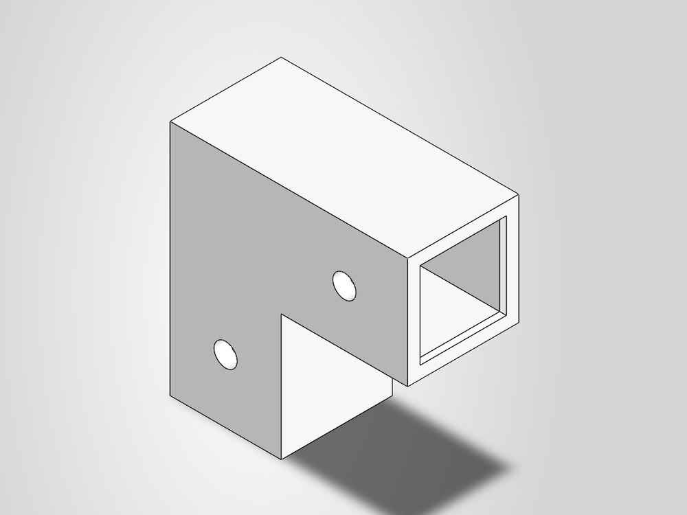 CAD model of the two-way 90 degree elbow connector.