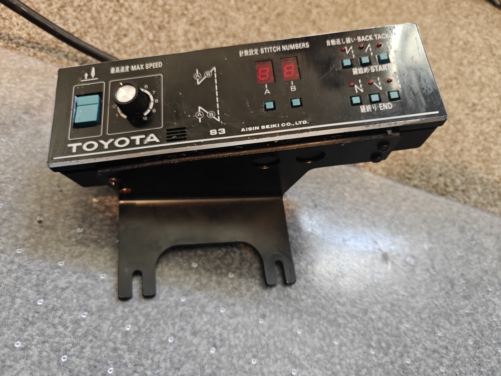 Toyota LS2-AD320-202 sewing machine control panel repaired with a reverse engineered printed housing.