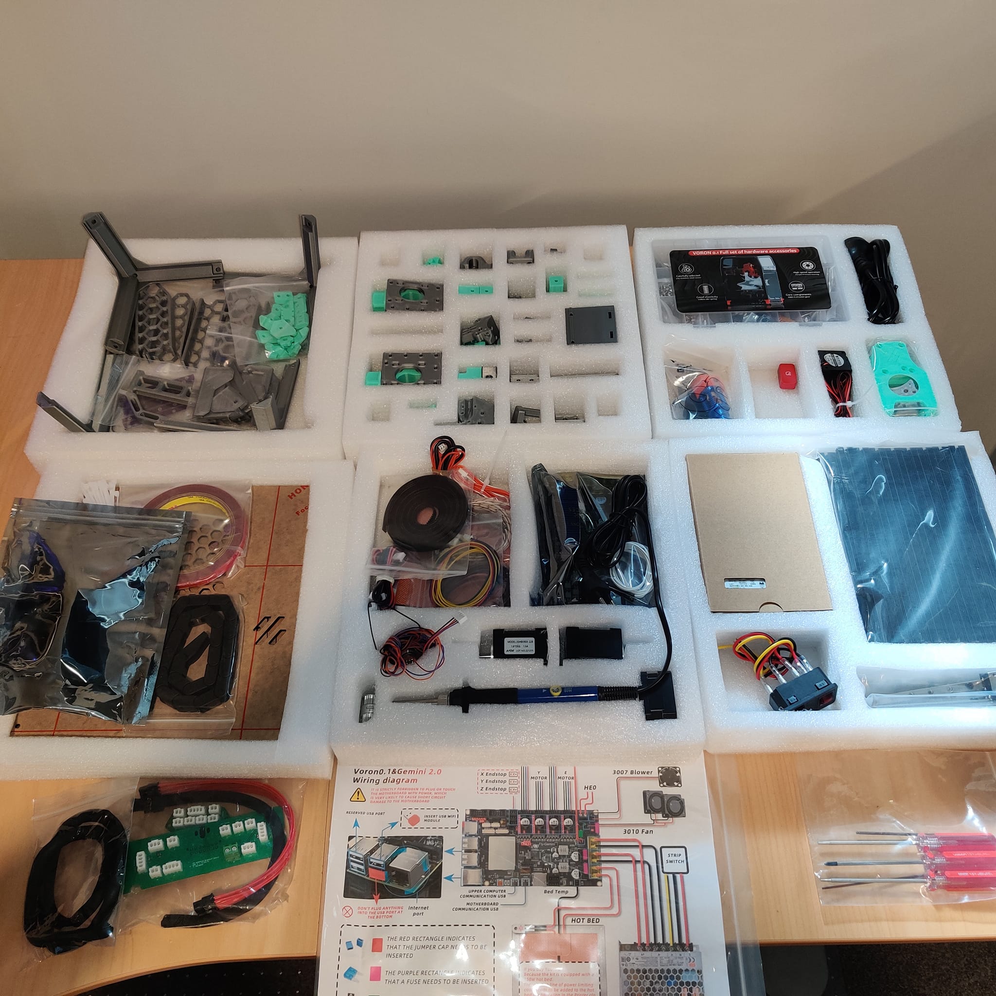 Voron printer kit prepared for a large assembly order.