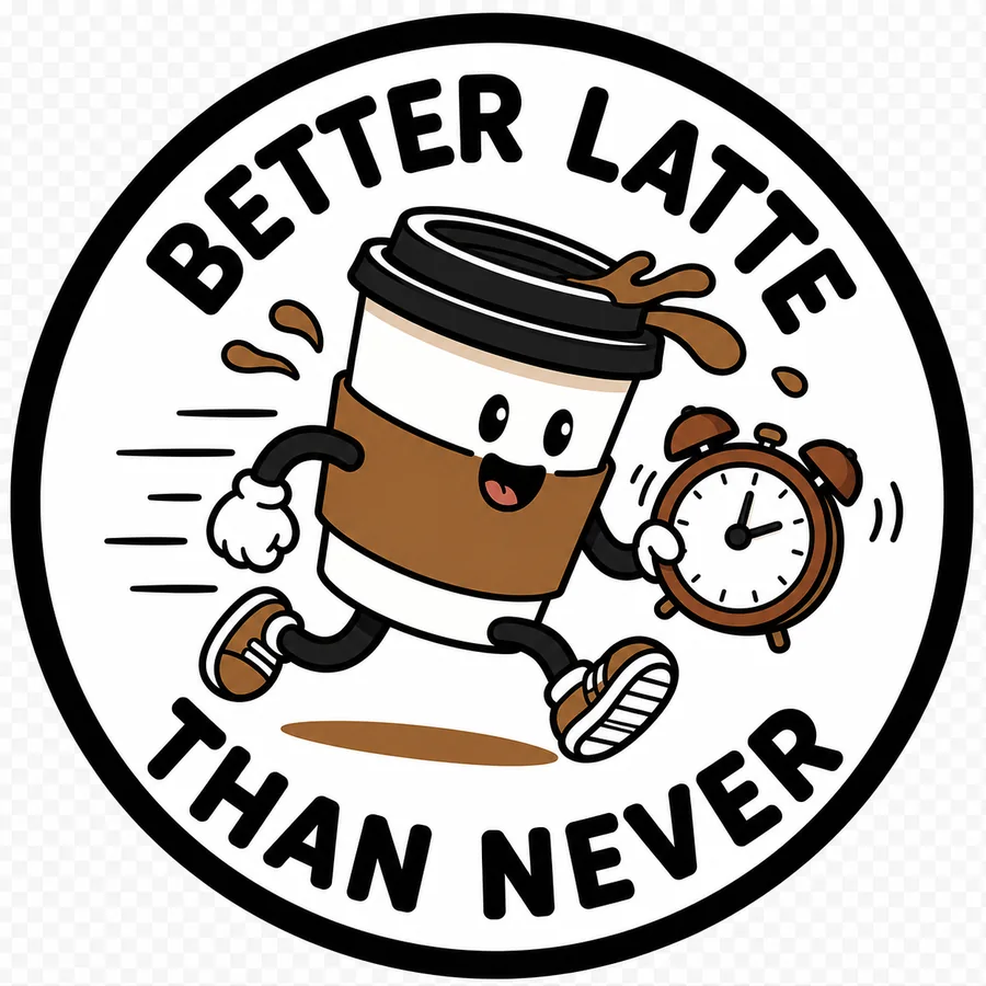 Better Latte Than Never coffee coaster design number 16.