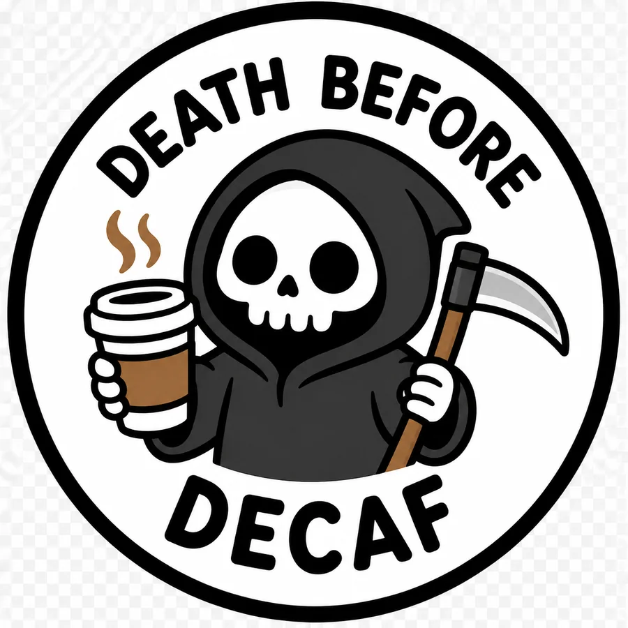 Death Before Decaf coffee coaster design number 28.
