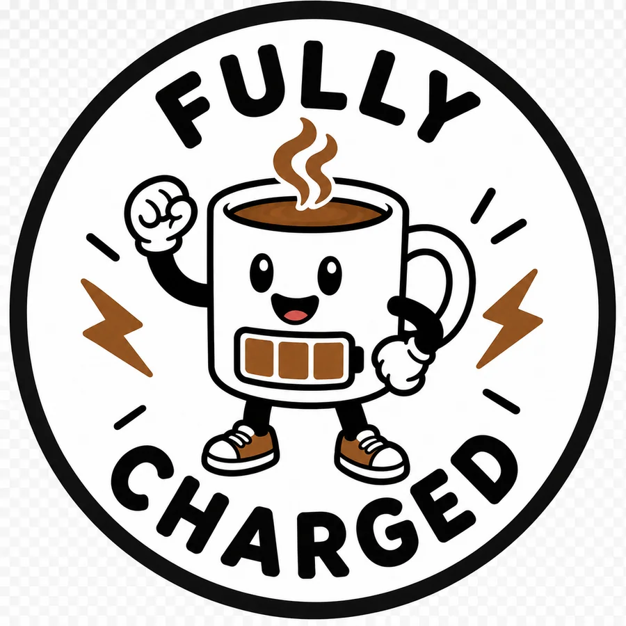 Fully Charged coffee coaster design number 37.