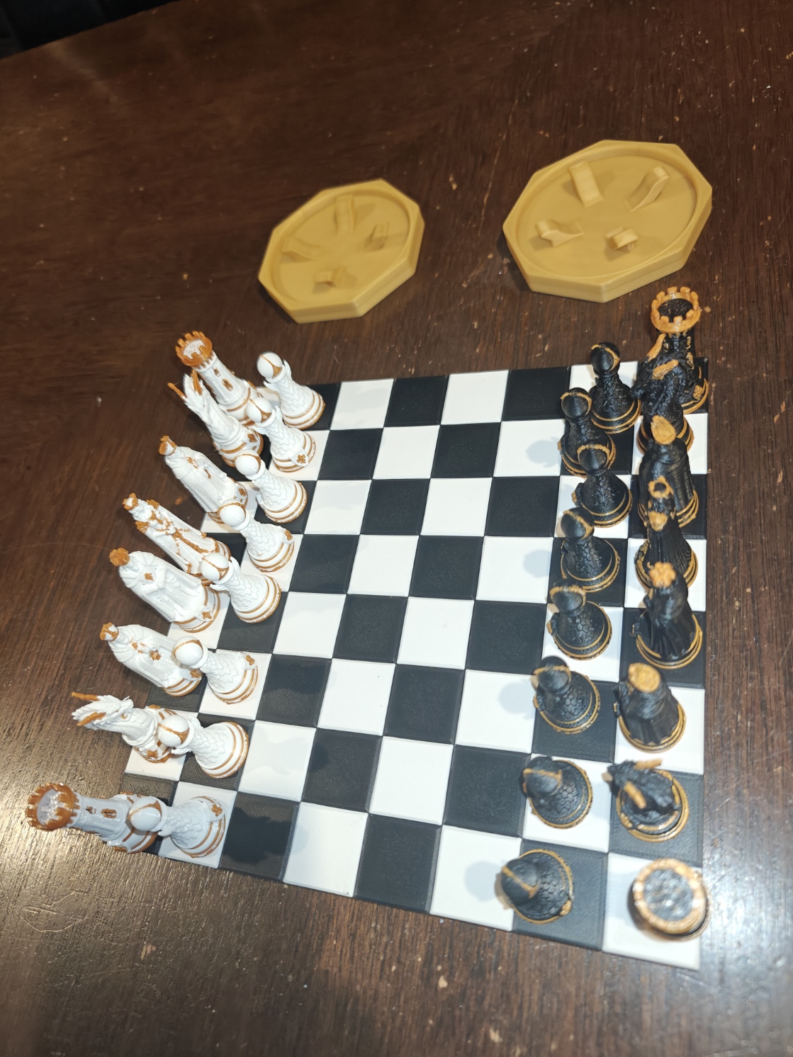 Full Quality3Ds fantasy chess set displayed with storage trays and board.