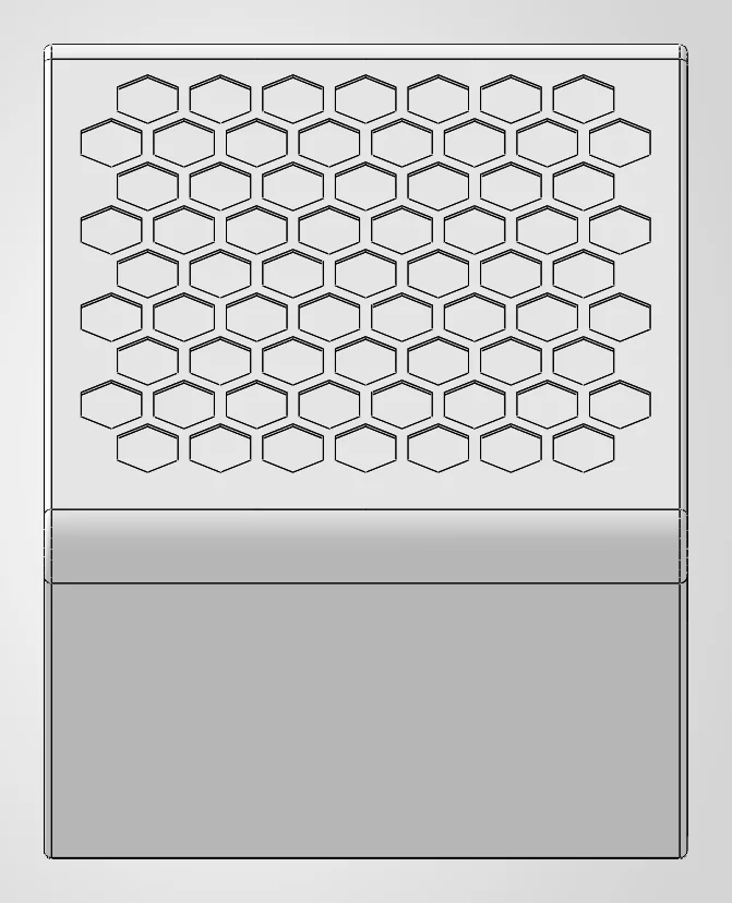 CAD render of the back of the Q3D phone stand showing the hexagon pattern layout.