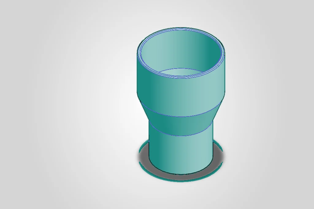 CAD render of the Q3D DustDock stepped dust extraction adapter with two slip sockets.