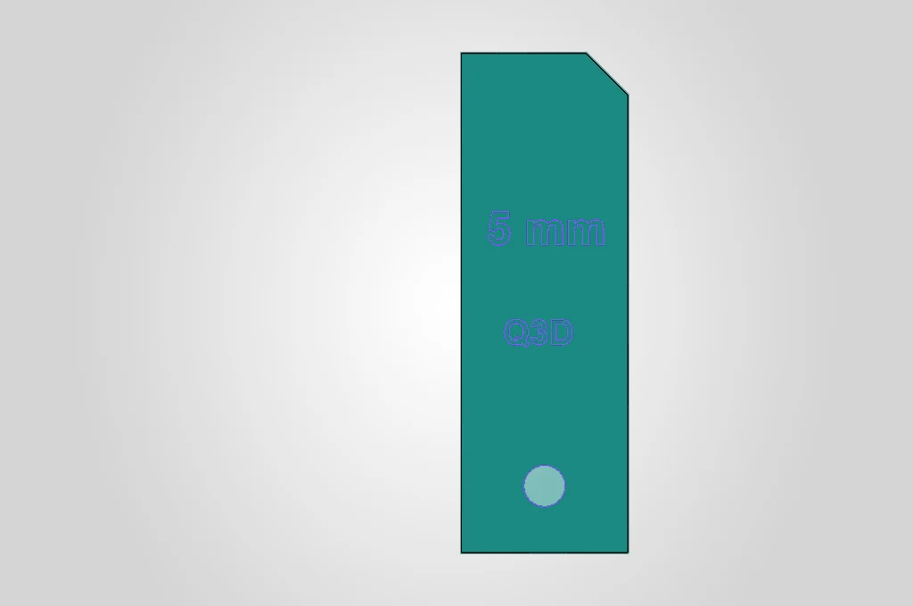 CAD render of a Q3D SealMate sealant smoothing paddle with an engraved size marking.